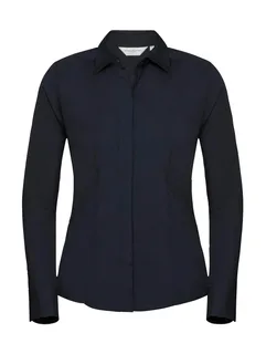 Russell Collection Women's tailored long-sleeved poplin blouse in French Navy, voorkant
