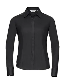 Russell Collection Women's tailored long-sleeved poplin blouse in Black, voorkant