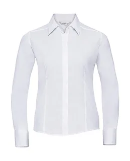 Russell Collection Women's tailored long-sleeved poplin blouse in White, voorkant