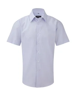 Russell Collection Getailleerd oxford overhemd met korte mouwen in Oxford Blue, voorkant
