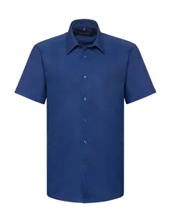 Russell Collection Getailleerd oxford overhemd met korte mouwen in Bright Royal, voorkant