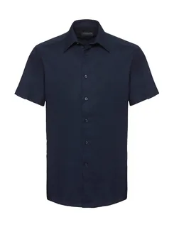 Russell Collection Getailleerd oxford overhemd met korte mouwen in Bright Navy, voorkant