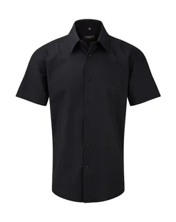 Russell Collection Getailleerd oxford overhemd met korte mouwen in Black, voorkant