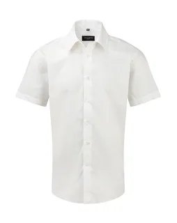 Russell Collection Getailleerd oxford overhemd met korte mouwen in White, voorkant