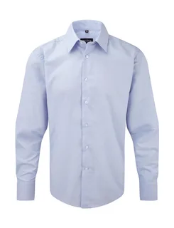 Russell Collection Heren getailleerd oxford overhemd met lange mouwen in Oxford Blue, voorkant