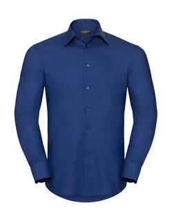 Russell Collection Heren getailleerd oxford overhemd met lange mouwen in Bright Royal, voorkant