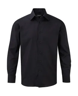 Russell Collection Heren getailleerd oxford overhemd met lange mouwen in Black, voorkant