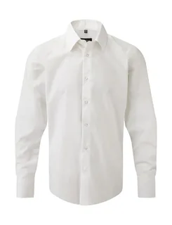 Russell Collection Heren getailleerd oxford overhemd met lange mouwen in White, voorkant