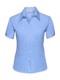Russell Collection Dames strijkvrije blouse met korte mouwen in Bright Sky, voorkant