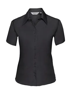 Russell Collection Dames strijkvrije blouse met korte mouwen in Black, voorkant