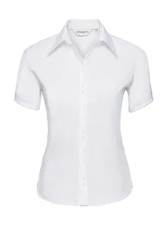 Russell Collection Dames strijkvrije blouse met korte mouwen in White, voorkant