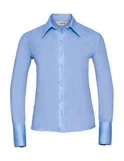Russell Collection Women's long-sleeved non-iron blouse in Bright Sky, voorkant