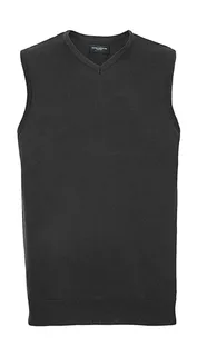 Russell Collection Gebreide spencer met V-hals in Charcoal Marl, voorkant