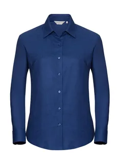 Russell Collection Dames oxford blouse met lange mouwen, kreukarm in Bright Royal, voorkant