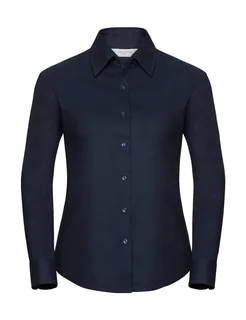 Russell Collection Dames oxford blouse met lange mouwen, kreukarm in Bright Navy, voorkant