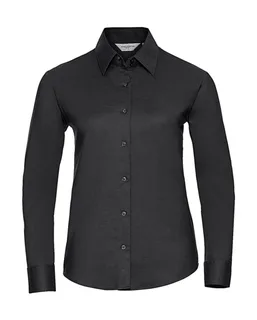 Russell Collection Dames oxford blouse met lange mouwen, kreukarm in Black, voorkant