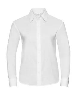 Russell Collection Dames oxford blouse met lange mouwen, kreukarm in White, voorkant