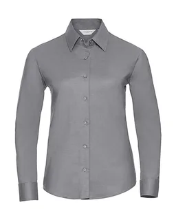 Russell Collection Dames oxford blouse met lange mouwen, kreukarm in Silver, voorkant