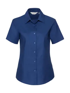 Russell Collection Dames oxford blouse met korte mouwen, kreukarm in Bright Royal, voorkant