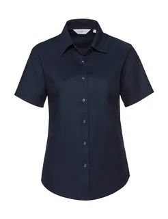 Russell Collection Dames oxford blouse met korte mouwen, kreukarm in Bright Navy, voorkant