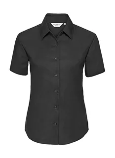 Russell Collection Dames oxford blouse met korte mouwen, kreukarm in Black, voorkant