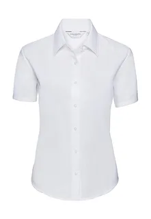 Russell Collection Dames oxford blouse met korte mouwen, kreukarm in White, voorkant