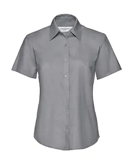 Russell Collection Dames oxford blouse met korte mouwen, kreukarm in Silver, voorkant