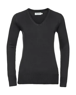 Russell Collection Dames gebreide trui met V-hals in Black, voorkant