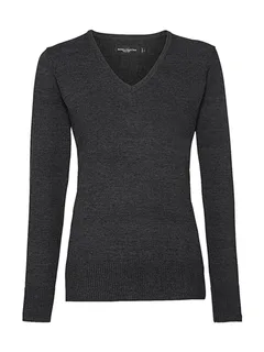 Russell Collection Dames gebreide trui met V-hals in Charcoal Marl, voorkant