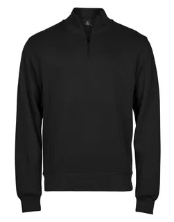 Tee Jays Geribde interlock sweater met halve rits in Black, voorkant