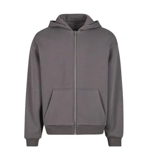 Build Your Brand Fluffy zip hoodie in Magnet, voorkant
