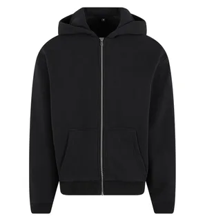 Build Your Brand Fluffy zip hoodie in Black, voorkant