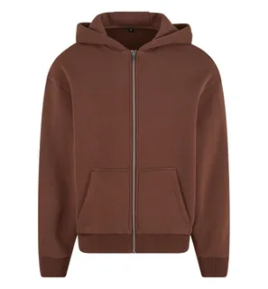 Build Your Brand Fluffy zip hoodie in Chocolate Brown, voorkant