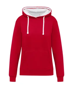 SG Originals dames hoodie met contrast in Red/Snowwhite, voorkant
