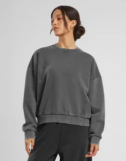 Build Your Brand Dames vintage zware sweater met ronde hals – foto 1