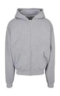Build Your Brand Ultra Heavy Zip Hoody in Heather Grey, voorkant