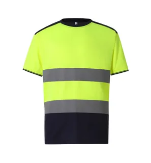 Yoko Tweekleurig hi-vis T-shirt in Fluo Yellow/Navy, voorkant