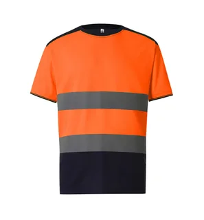 Yoko Tweekleurig hi-vis T-shirt in Orange/Navy, voorkant