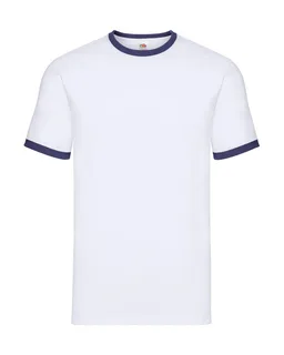 Fruit of the Loom Ringer T-shirt in White/Navy, voorkant