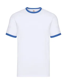 Fruit of the Loom Ringer T-shirt in White/Royal, voorkant