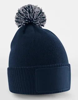 Beechfield Kinder Snowstar muts met patch in French Navy/Light Grey, voorkant