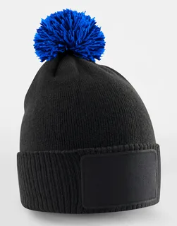 Beechfield Kinder Snowstar muts met patch in Black/Bright Royal, voorkant