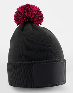 Beechfield Kinder Snowstar muts met patch in Black/Classic Red, voorkant