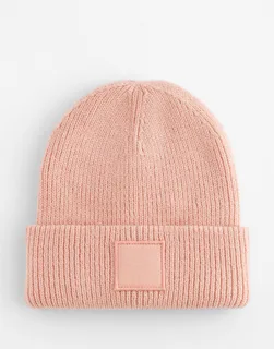 Beechfield Kids' deep cuffed beanie with tonal patch in Peach, voorkant