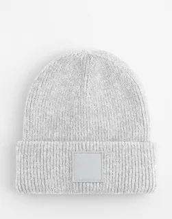 Beechfield Kids' deep cuffed beanie with tonal patch in Cloud Grey, voorkant