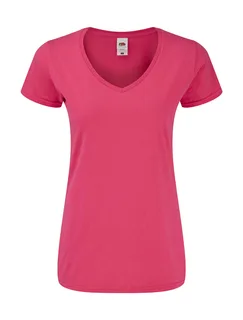 Fruit of the Loom Iconic 150 dames T-shirt met V-hals in Fuchsia, voorkant