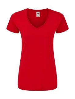 Fruit of the Loom Iconic 150 dames T-shirt met V-hals in Red, voorkant