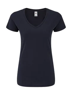 Fruit of the Loom Iconic 150 dames T-shirt met V-hals in Deep Navy, voorkant