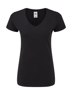 Fruit of the Loom Iconic 150 dames T-shirt met V-hals in Black, voorkant