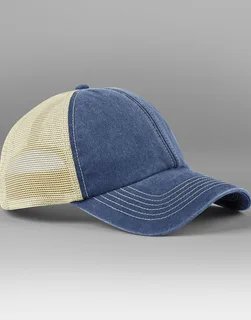 Beechfield 6 Panel Vintage Trucker in Vintage Denim/Stone, voorkant